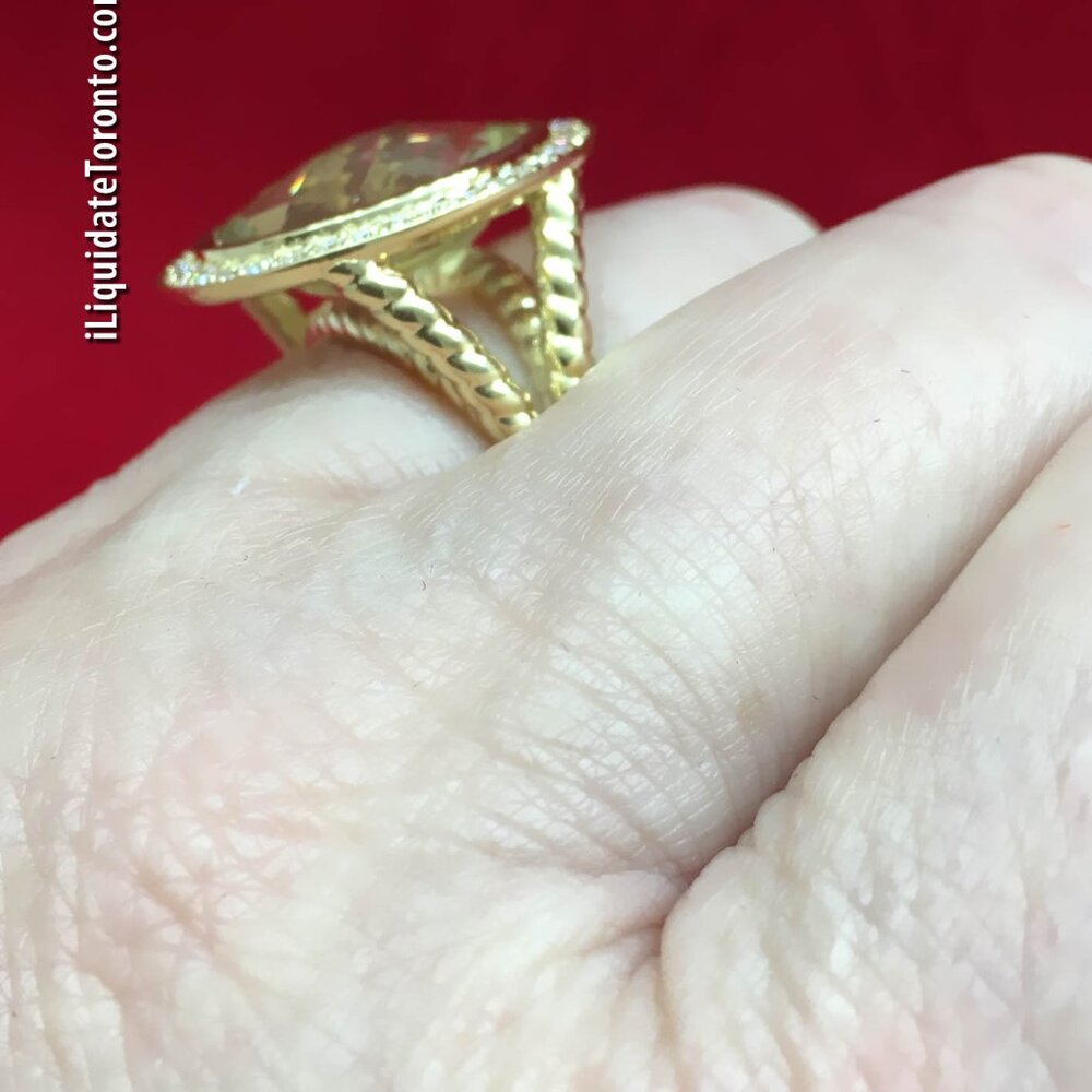 CUSTOM  9.25CTW Yurman-Style 18K Yellow Gold, Citrine and Diamond Cocktail Ring - Picture 6 of 14